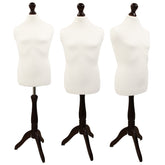 Male Children's Age 10-12 years Tailors Dummy Mannequin, White Torso Bust with a Dark Wood Tripod Stand